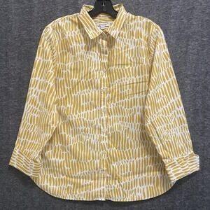 Chicos Shirt Womens 2 US 12 Yellow Flip Cuff Stretch Button Up Top Office Career